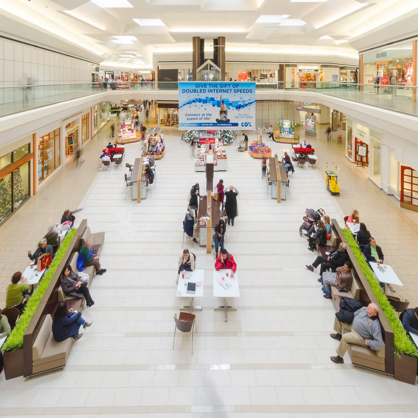 Completed stone and tile installation at Fair Oaks Mall Grand Court